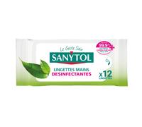Sanytol Lingettes désinfectantes mains thé vert – Étui de 12