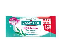 Sanytol - Lingettes Désinfectantes Multi-Usages - Eucalyptus - x120 - Bactéricide, Virucide, Fongicide - Sans Javel, Fabrication Française, 100% Fibres d’Origine Végétale