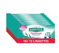 Sanytol - Lingettes Désinfectantes Multi-Usages - Eucalyptus x72 - Lot de 10 - Bactéricide, Virucide, Fongicide - Sans Javel, Fabrication Française, 100% Fibres d’Origine Végétale