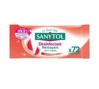 Sanytol Lingettes désinfectantes multi-usages Pamplemousse et Citronnelle x72 Bactéricide, Virucide