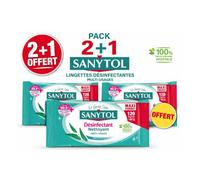 Sanytol Lingettes désinfectantes Multi-usages- Parfum eucalyptus - Maxi format - Paquet de 120 x3 - Pack de 2+1 offert