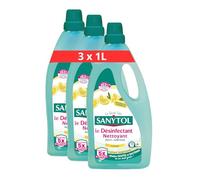 Sanytol - Désinfectant Nettoyant Multi-Surfaces - Parfum Citron - 1L - Lot de 3 - Sans Javel, Air Label Score A+ - Nouvelle formule 5X plus nettoyante - Fraîcheur longue durée