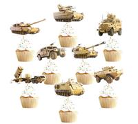 SANYUANHE 24 Pièces Décoration gâteau Véhicule Militaire,Char d’assaut Véhicule blindé Cupcake Toppers,Idées fête anniversaire militaire,Anniversaire Enfant Fêtes sur le Thème du Militaire