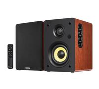 Sanyun SW206 Enceintes Bibliothèque HiFi 4" avec Mode Studio, Actives 80W, Bluetooth 5.4/Optique/Coaxial/TRS/Aux/DAC USB 24bit, pour Tourne-Disque TV PC Bureau, Enceinte Bois, Télécommande, Rouge