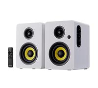 Sanyun SW206 Enceintes Bibliothèque HiFi 4" avec Mode Studio, Actives 80W, Bluetooth 5.4/Optique/Coaxial/TRS/Aux/DAC USB 24bit, pour Tourne-Disque TV PC Bureau, Caisson MDF, Télécommande, Blanc