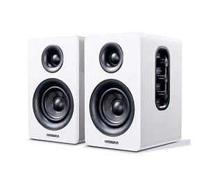 Sanyun SW208 Lot de 2 enceintes d'étagère Bluetooth actives 3" - 60 W - DAC 24 bits intégré - Son 3D Surround dynamique - Moniteur PC - Blanc