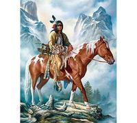 SanZez Peinture diamant 5D avec homme et cheval amérindien, Kits de perles rondes, décoration murale, 50x50cm