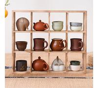 SanzIa Etagère en Bois pour Tasses à Thé et Mugs 12 Compartiments Présentoir Mural Flottant Organisateurs Décoratifs Rustiques pour la Ferme(Natural)