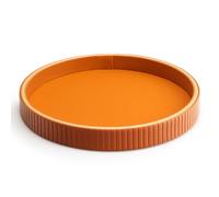SANZIE Plateau de rangement de bureau en cuir - Plateau de service et décoratif de qualité supérieure pour articles divers, cosmétiques, téléphone, portefeuille et couverts - Cercle, orange