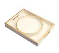 SANZIE Plateau de rangement de bureau en cuir - Plateau de service et décoratif de qualité supérieure pour articles divers, cosmétiques, téléphone, portefeuille et couverts (support blanc avec disque)