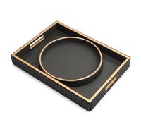 SANZIE Plateau de rangement en cuir de qualité supérieure - Plateau de service décoratif pour articles divers, cosmétiques, téléphone, portefeuille, couverts, combinaison - Noir