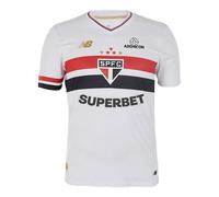 Sao Paulo FC Homme New Balance Home Short Sleeve Jersey en Blanc/Noir/Rouge, Polyester, Taille S