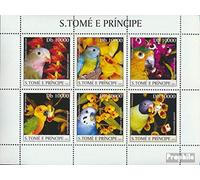 Sao Tome e Principe 2085-2090 Feuille Miniature (complète.Edition.) Neuf avec Gomme Originale ** MNH 2003 perroquets et Orchidées (Timbres pour Les collectionneurs) Oiseaux