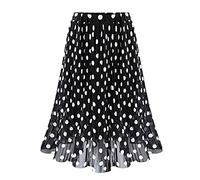 SaoBiiu Jupe d'été plissée en tulle et mousseline de soie pour femme - Imprimé à pois - Noir et blanc, Noir , 48
