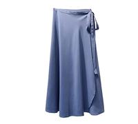 SaoBiiu Jupe Été Femme Taille Haute Côté Cravate Plage Décontracté Jupe Portefeuille Femme Élégante Jupes Mi-Longues Gray Blue One Size