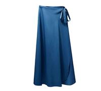 Jupe Été Femme Taille Haute Côté Cravate Plage Décontracté Jupe Portefeuille Femme Élégante Jupes Mi-Longues Peacock Blue One Size