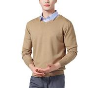 SaoBiiu Pull en cachemire pour homme - Automne hiver - Doux et chaud - Pull tricoté à col en V, kaki, L