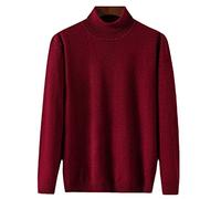 SaoBiiu Pull en Laine Mérinos À Col Roulé pour Homme Automne Hiver Pull en Cachemire Chaud Et Épais Red L