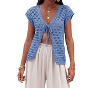 Saodimallsu Cardigan d'été pour femme - Col en V - Sexy - Style bohème - Manches courtes - Ouvert à l'avant - Crochet léger - Bikini Cover Up - Cardigan court