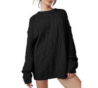 Saodimallsu Pull pour femme - Col rond - Pull en tricot décontracté - Manches longues - Fil - Haut chaud - Hiver, Noir , S