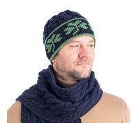 SAOL - 100 % laine mérinos - Bonnet irlandais en tricot torsadé - Bonnet pour homme, bleu marine, Taille unique