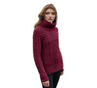 SAOL 100% laine mérinos Fisherman col en entonnoir irlandais Aran Pullover pour femmes, L