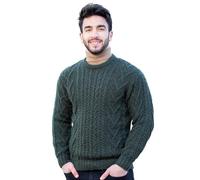 SAOL Aran Pull à Col Cond Traditionnel pour Homme (Armée Verte, L)