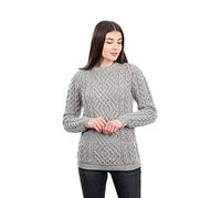 SAOL Aran Pull Ras du Cou en Laine Torsadée (Gris, LRG)