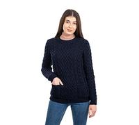 SAOL Aran Pull Ras du Cou en Laine Torsadée (Marine, LRG)