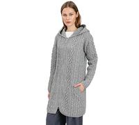SAOL Cardigan irlandais 100 % laine mérinos pour femme avec poches, capuche et fermeture éclair celtique, gris, L
