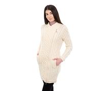 SAOL Cardigan irlandais pour femme avec poches et fermeture éclair celtique 100 % laine mérinos, naturel, Taille M