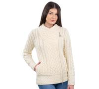 SAOL Cardigan Irlandais pour Femme en 100% Laine mérinos Irlande Sweat à Fermeture éclair, Naturel