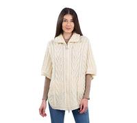 SAOL Cardigan irlandais pour femme en 100 % laine mérinos Poncho Irlande avec poches avant, naturel, Large-X-Large
