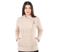SAOL Cardigan irlandais pour femme fabriqué en 100 % laine mérinos Irlande Pull torsadé Veste zippée, Parsnip, Taille XS