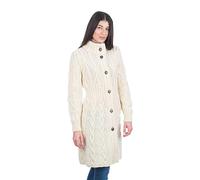 SAOL Cardigan Long 100% Laine mérinos Aran Cable pour Femme avec Boutons nœud Celtique - Marron - Taille XL