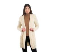 SAOL Cardigan long irlandais 100 % laine mérinos avec capuche pour femme, naturel, Taille M