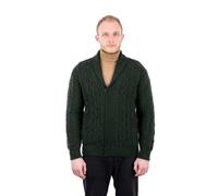 SAOL Cardigan tricoté à fermeture éclair 100 % laine mérinos pour homme, vert militaire, Taille 3XL