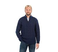 SAOL Irlandais Hiver Pull 100% Laine Mérinos col Zippé Pêcheur Câble Tricot pour Homme (Marine, 3XL)