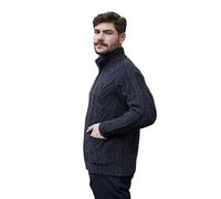 SAOL Irlandaise Hiver Cardigan Chaud avec Poches pour Homme avec Fermeture à Glissière Câble Tricot 100% Laine Mérinos (Charbon, L)