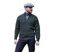 SAOL Irlandaise Hiver Cardigan Chaud avec Poches pour Homme avec Fermeture à Glissière Câble Tricot 100% Laine Mérinos (Armée Verte, L)