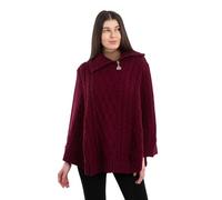 SAOL Irlande Poncho pour femme 100 % laine mérinos col bénitier fermeture éclair, bordeaux, Small-medium