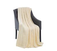 SAOL Luxurios Dara Jeté de lit et canapé en Tricot torsadé 100% Laine mérinos Naturel 175,3 x 111,8 cm
