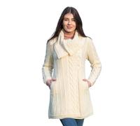 SAOL Manteau torsadé classique 100 % laine mérinos pour femme, en naturel/vert armée/gris/bleu marine, naturel, M