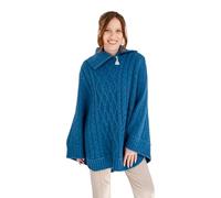 SAOL Poncho avec col cascade et fermeture éclair en 100 % laine mérinos, bleu-vert, S-M