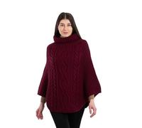 SAOL Poncho Irlandais Aran 100% Laine mérinos pour Femme, Bordeaux, Taille Unique