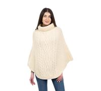 SAOL Poncho Irlandais Aran 100% Laine mérinos pour Femme, Naturel, Taille Unique