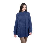 SAOL Poncho irlandais en tricot torsadé 100 % laine mérinos pour femme, Bleu chiné, Large/X-Large