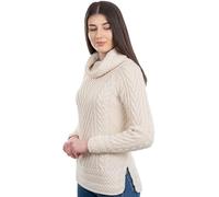 SAOL Pull à col roulé côtelé irlandais en tricot torsadé pour femme, naturel, Taille XL