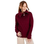 SAOL Pull celtique 100 % laine mérinos avec demi-fermeture éclair pour femme, bordeaux, Taille M