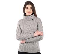 SAOL Pull celtique 100 % laine mérinos avec demi-fermeture éclair pour femme, gris, XX-Large